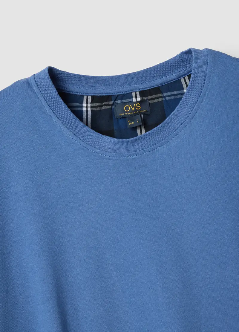 Pigiama Corto Blu A Quadri In Jersey Di Puro Cotone Organico Regular Fit, Uomo, Blu miniatura 2