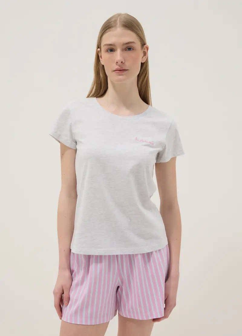 Pigiama Corto In Cotone Elasticizzato A Righe Multicolor Regular Fit, Donna, Multicolor miniatura 2