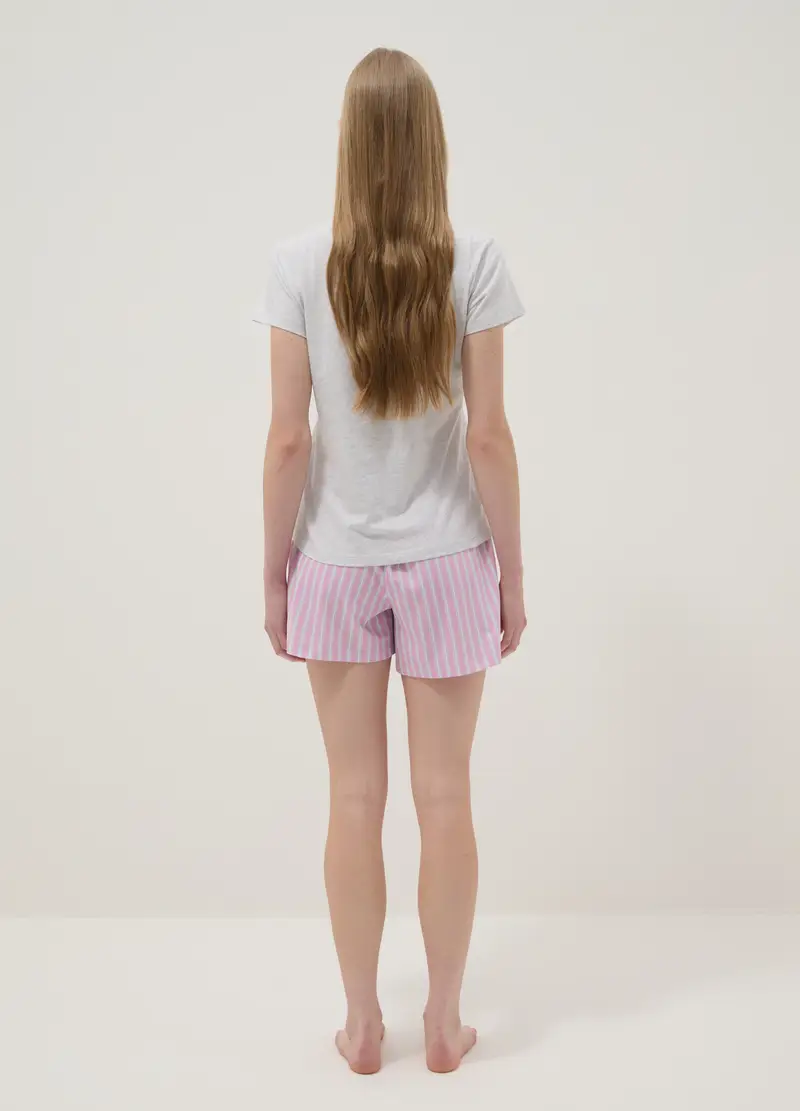 Pigiama Corto In Cotone Elasticizzato A Righe Multicolor Regular Fit, Donna, Multicolor miniatura 3