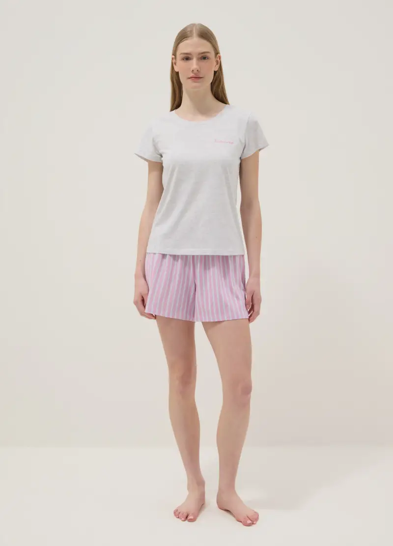 Pigiama Corto In Cotone Elasticizzato A Righe Multicolor Regular Fit, Donna, Multicolor