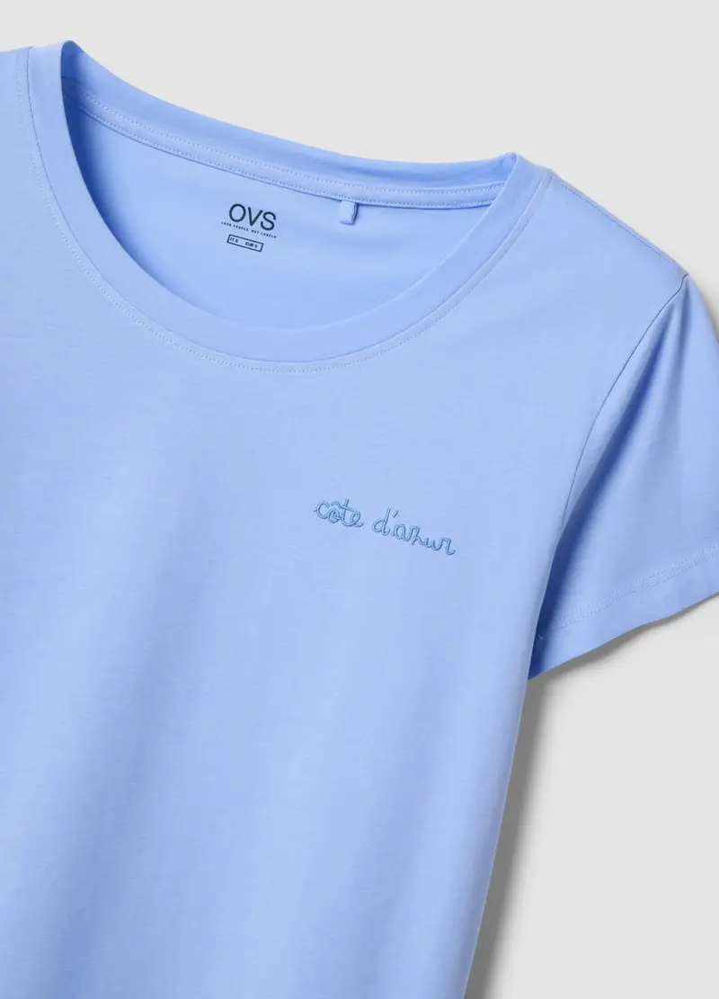 Pigiama Corto In Puro Cotone Azzurro Regular Fit, Donna, Azzurro miniatura 2