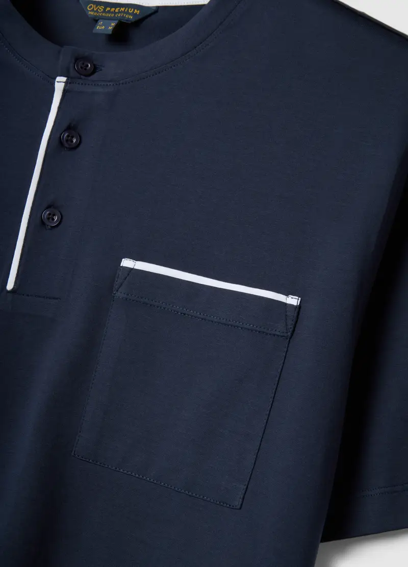 Pigiama Corto In Puro Cotone Blu Regular Fit Con Collo Serafino, Uomo, Blu miniatura 2