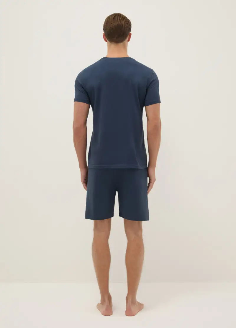 Pigiama Corto In Puro Cotone Blu Regular Fit Con Stampa, Uomo, Blu miniatura 3