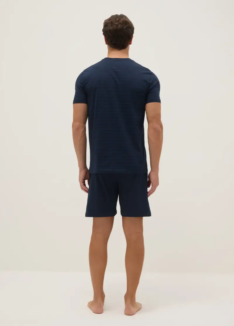 Pigiama Corto In Puro Cotone Blu Regular Fit, Uomo, Blu miniatura 3