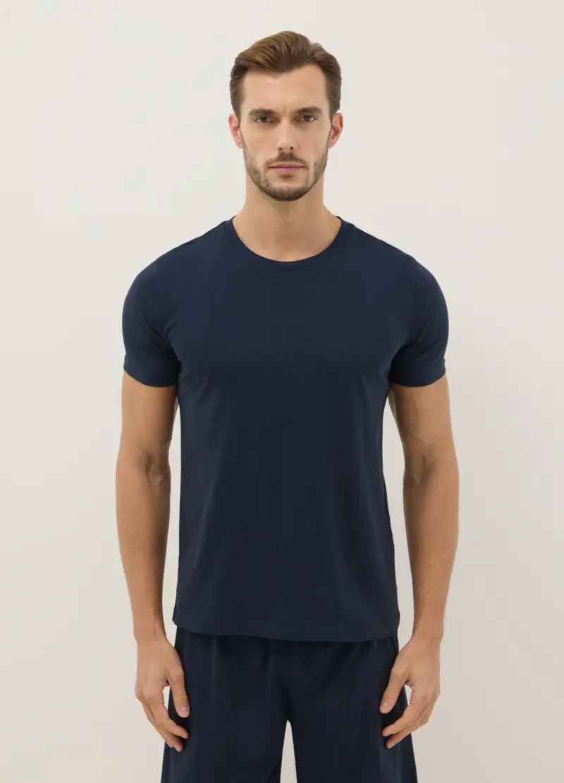 Pigiama Corto In Puro Cotone Blu Regular Fit, Uomo, Blu miniatura 2