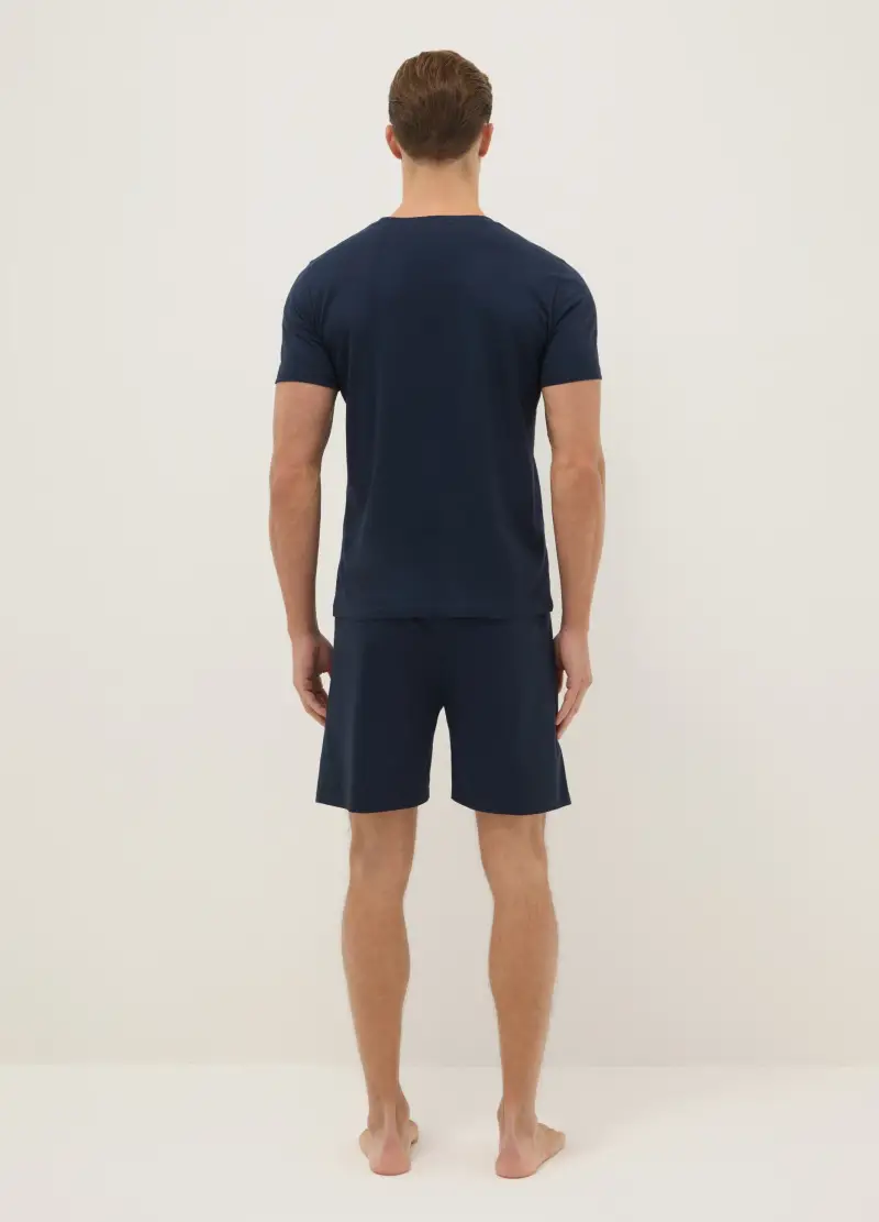 Pigiama Corto In Puro Cotone Blu Regular Fit, Uomo, Blu miniatura 3