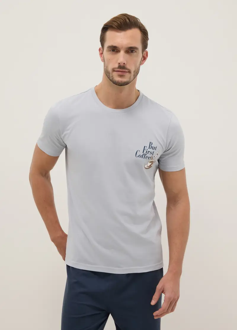 Pigiama Corto In Puro Cotone Multicolor Regular Fit Con Stampa, Uomo, Multicolor