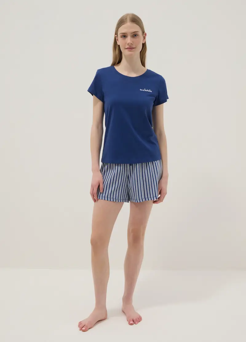 Pigiama Corto In Puro Cotone Multicolor Regular Fit, Donna, Multicolor