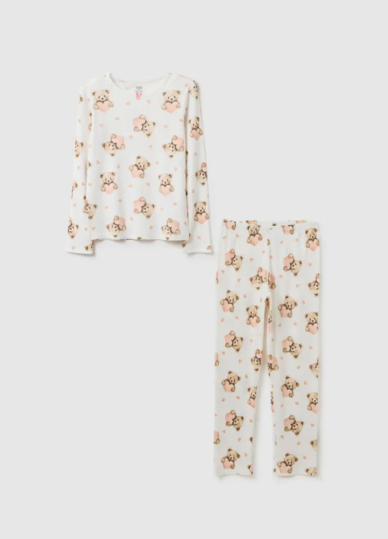 OVS, Pigiama Da Bambina In Puro Cotone Bianco Regular Fit, Bianco, Taglia: 3-4