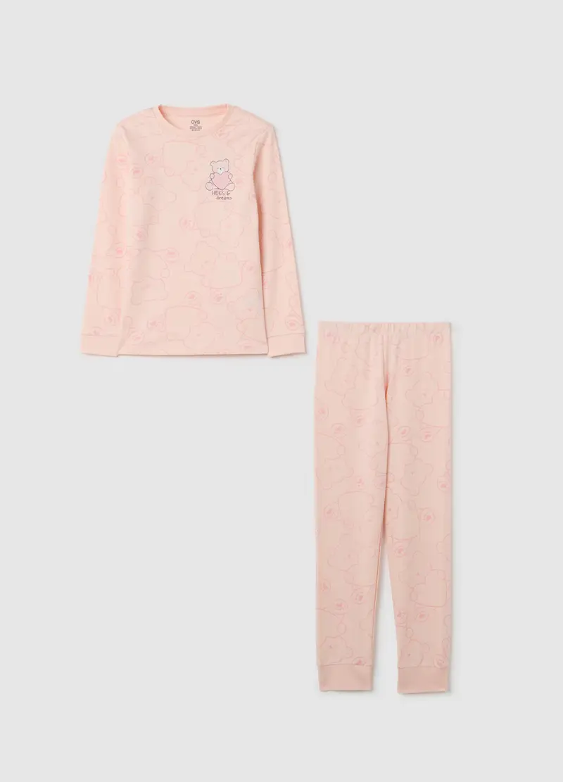 Pigiama Da Bambina In Puro Cotone Rosa Regular Fit, Rosa