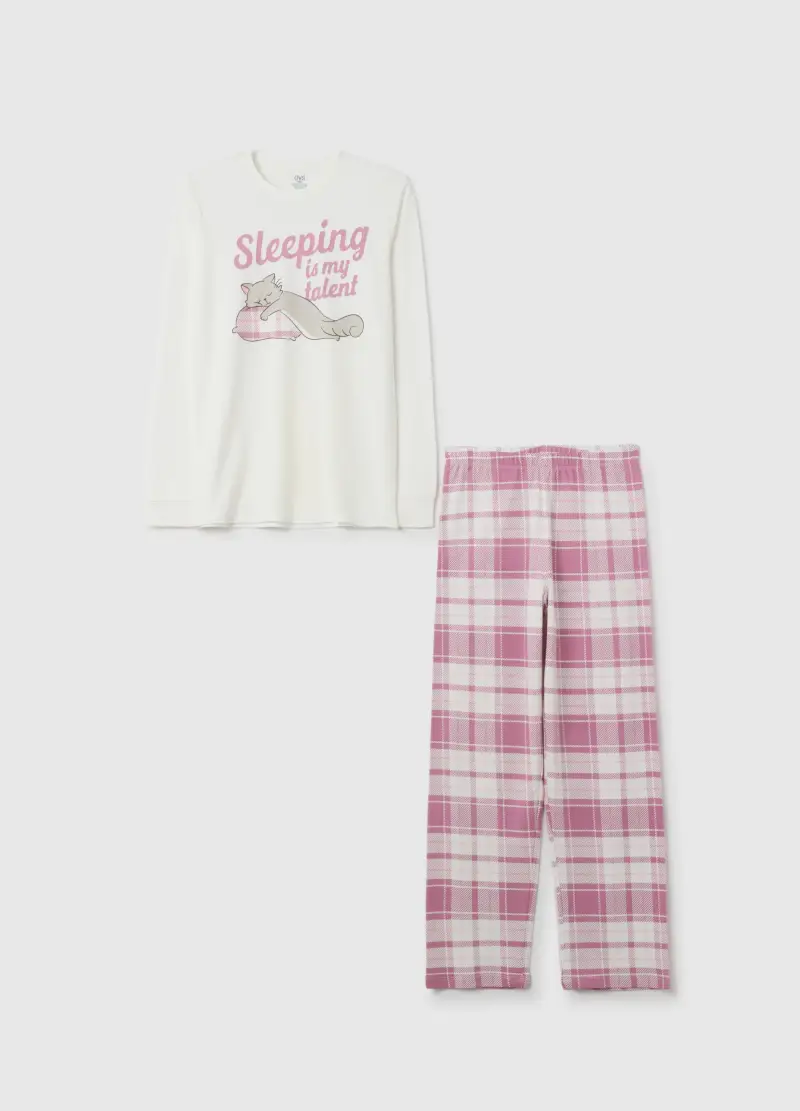 Pigiama Da Ragazza In Puro Cotone Multicolor Con Stampa, Bambina, Multicolor