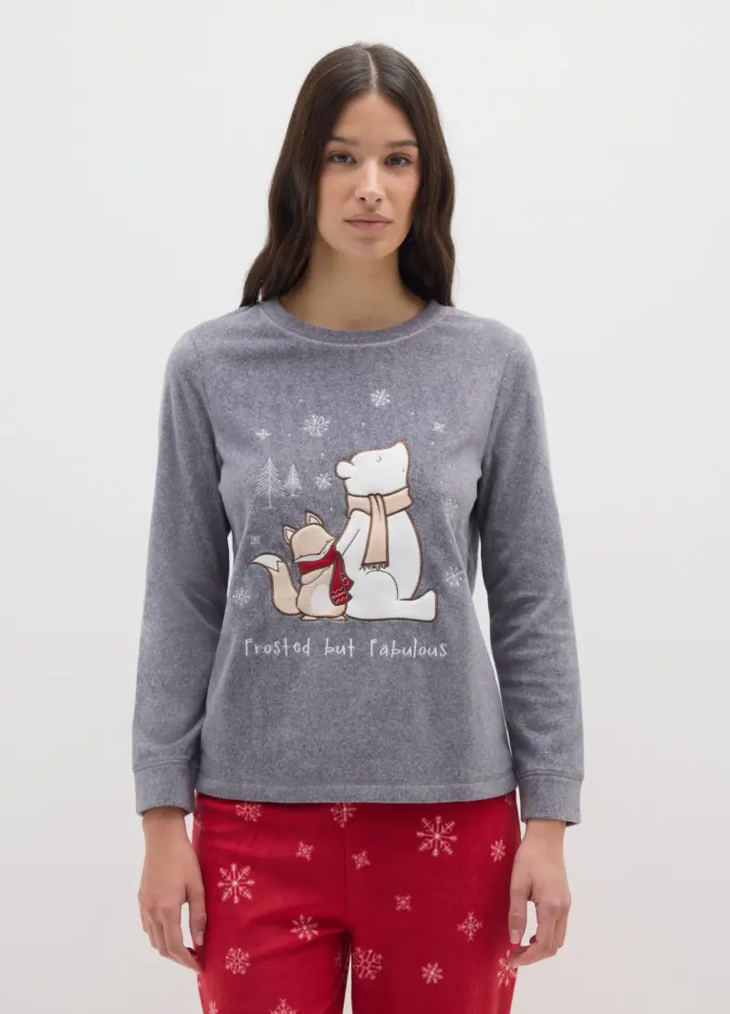 Pigiama Grigio E Rosso Regular Fit, Donna, Multicolor miniatura 2