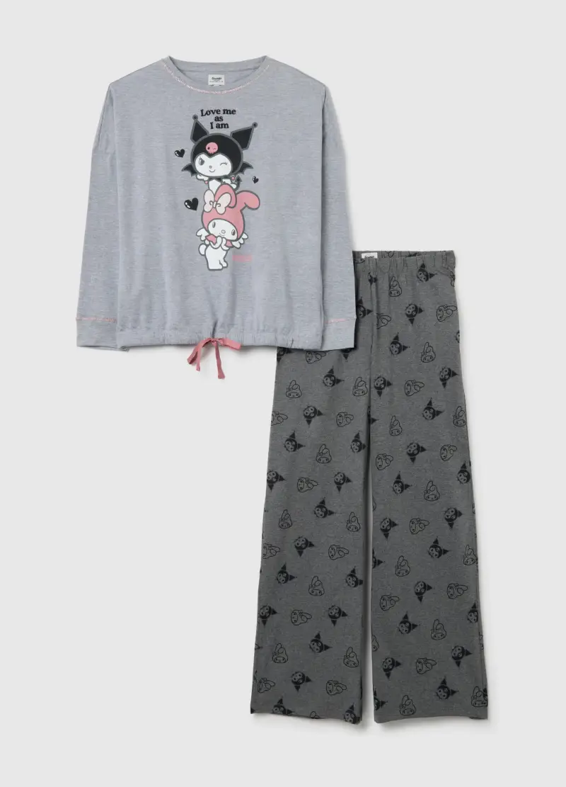 Pigiama Grigio In Cotone Con Stampa Fumetto, Donna, Grigio