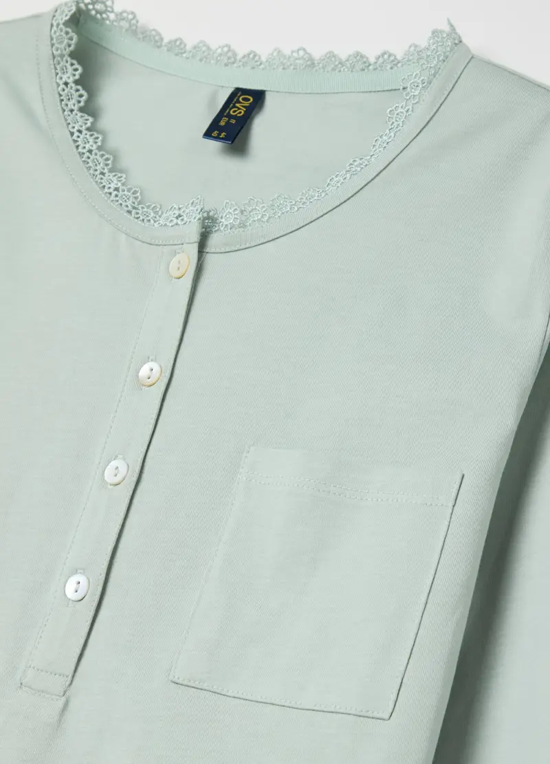 Pigiama In Cotone Bio Con Fantasia Floreale, Donna, Verde miniatura 2