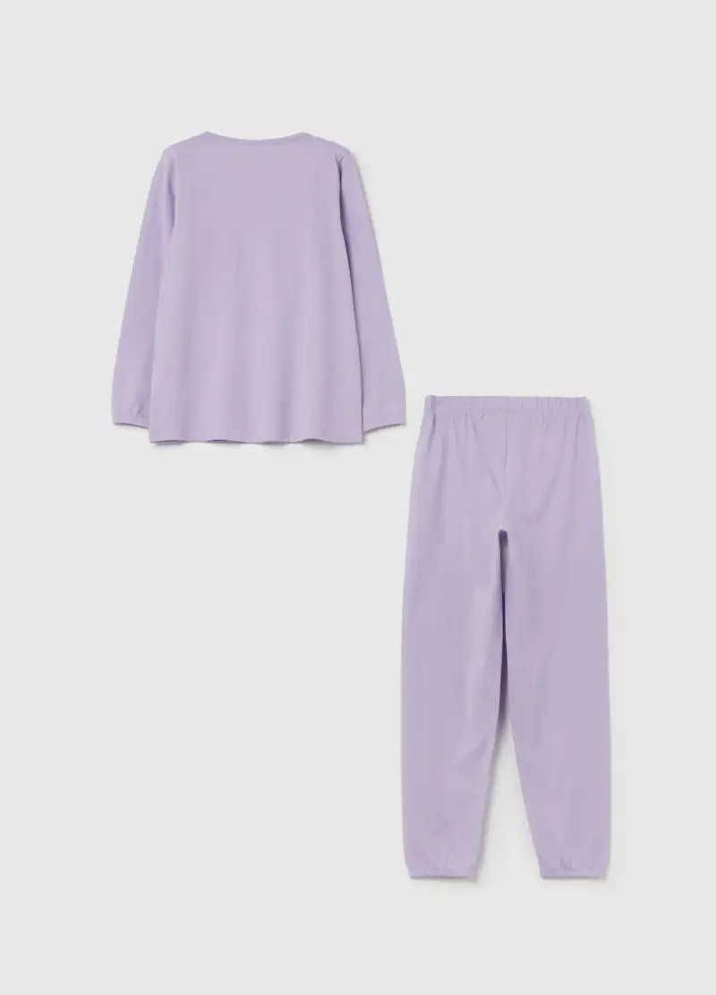 Pigiama In Cotone Bio Con Scritta "jumping In My Bed", Bambina, Viola miniatura 2