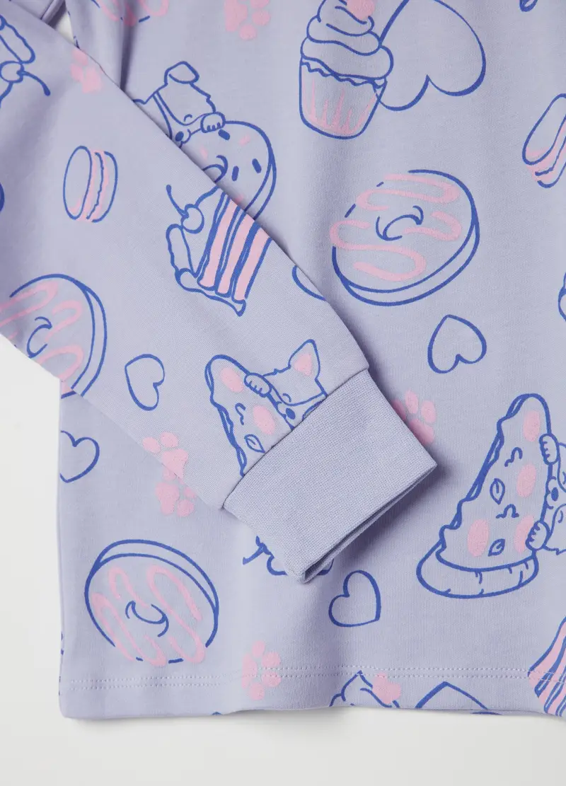 Pigiama In Cotone Bio Con Stampa "midnight Snacks", Bambina, Viola miniatura 3