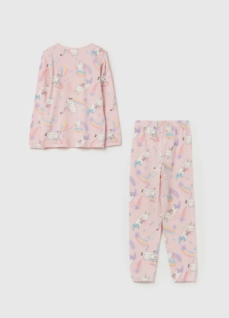 Pigiama In Cotone Bio Stampa Gattini Unicorno, Bambina, Rosa miniatura 2