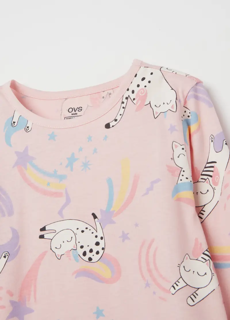 Pigiama In Cotone Bio Stampa Gattini Unicorno, Bambina, Rosa miniatura 3