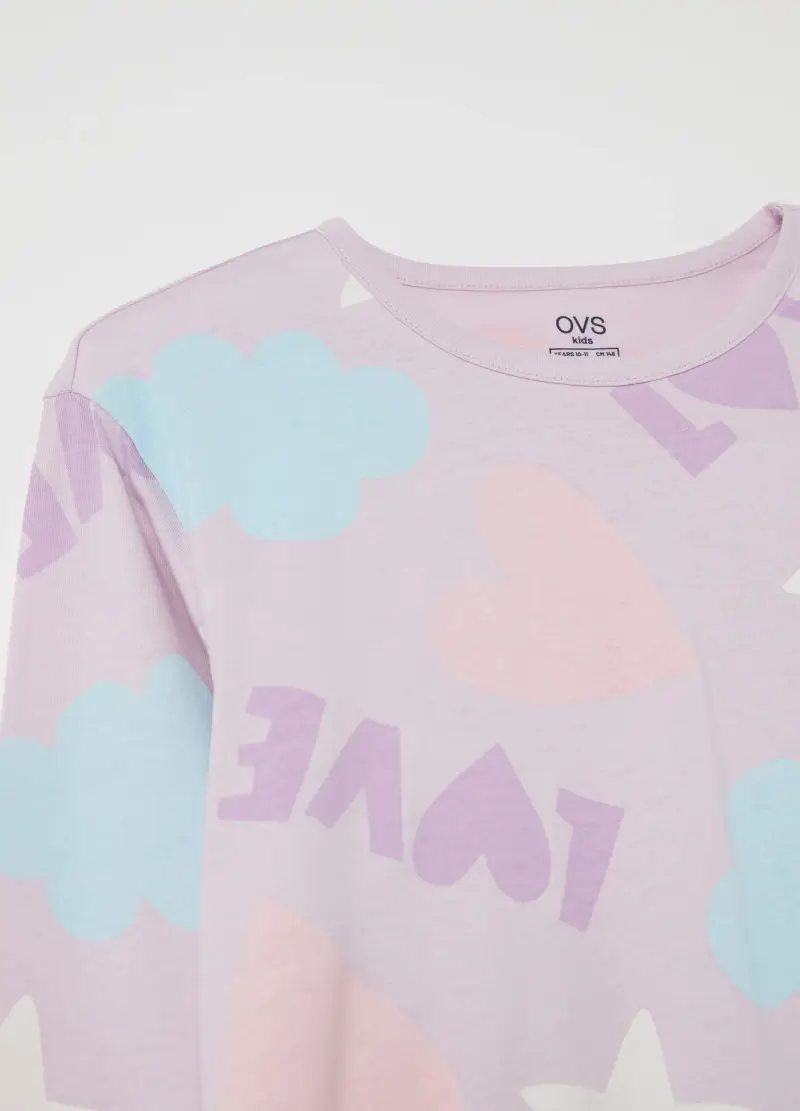 Pigiama In Cotone Bio Stampa "love" Stelle E Nuvole, Bambina, Viola miniatura 3