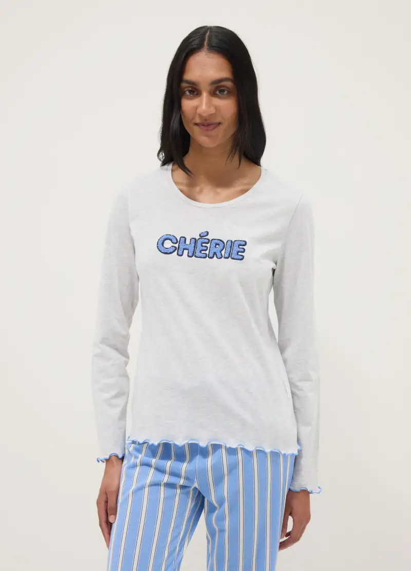 Pigiama In Cotone Biologico Multicolor Regular Fit Con Scritta, Donna, Multicolor miniatura 2
