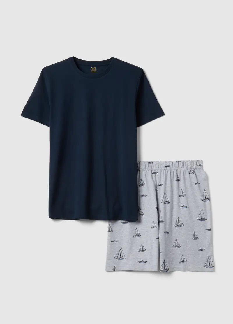 Pigiama In Jersey Di Puro Cotone Organico Biologico Multicolor Regular Fit Con Stampe, Uomo, Multicolor