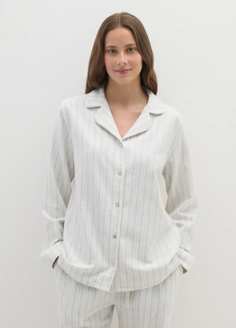 Pigiama In Misto Cotone Bianco Regular Fit A Righe, Donna, Multicolor miniatura 2