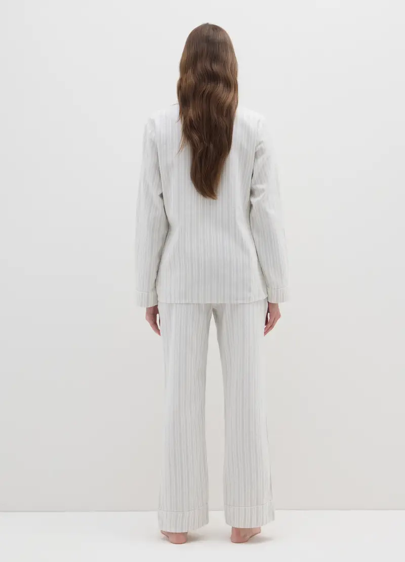 Pigiama In Misto Cotone Bianco Regular Fit A Righe, Donna, Multicolor miniatura 3