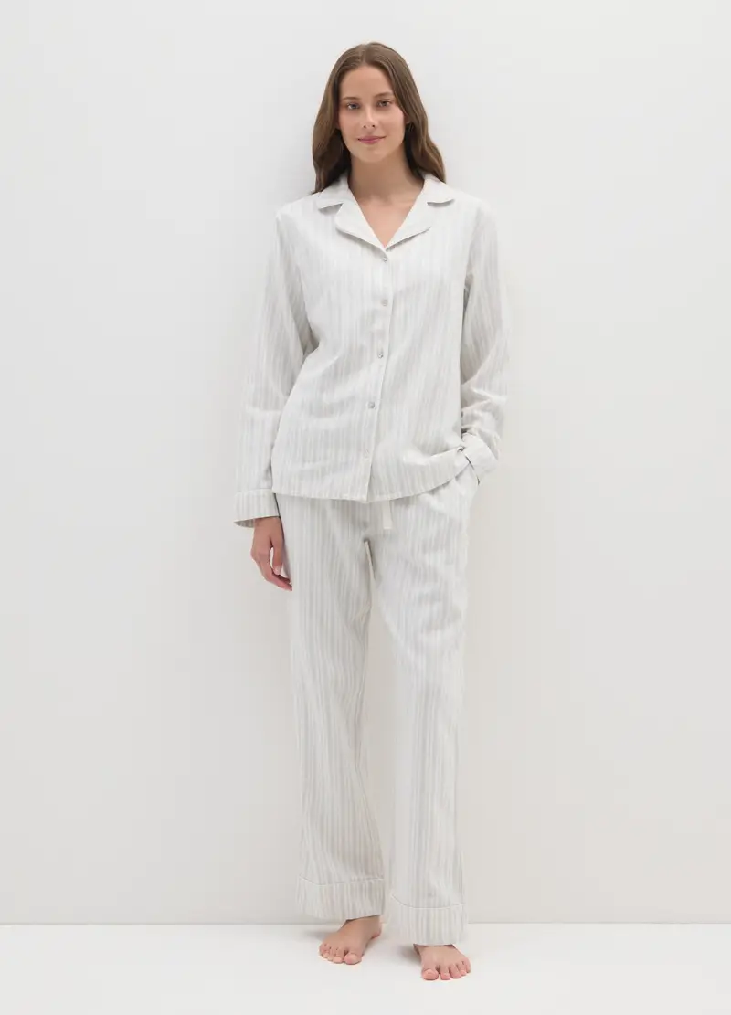Pigiama In Misto Cotone Bianco Regular Fit A Righe, Donna, Multicolor