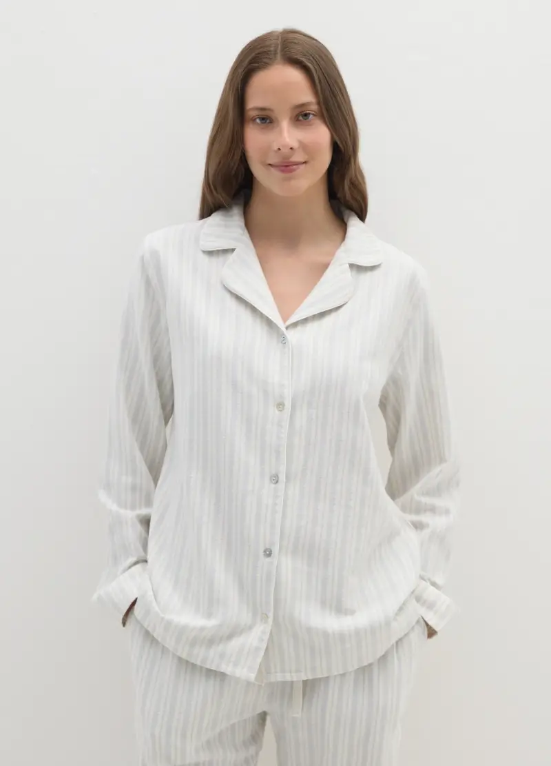 Pigiama In Misto Cotone Bianco Regular Fit A Righe, Donna, Multicolor miniatura 2