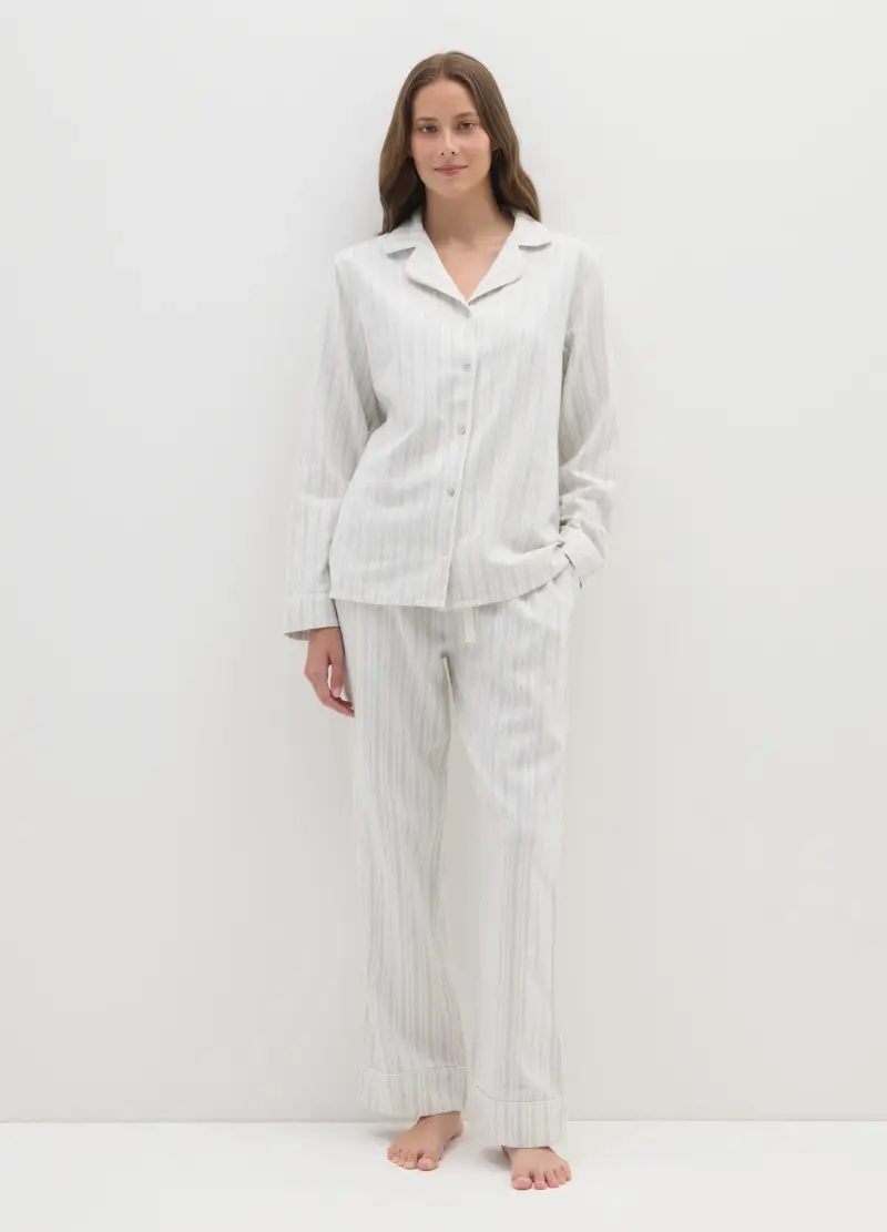 Pigiama In Misto Cotone Bianco Regular Fit A Righe, Donna, Multicolor