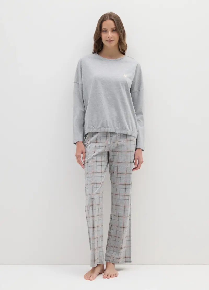 Pigiama In Misto Cotone Grigio Regular Fit, Donna, Grigio