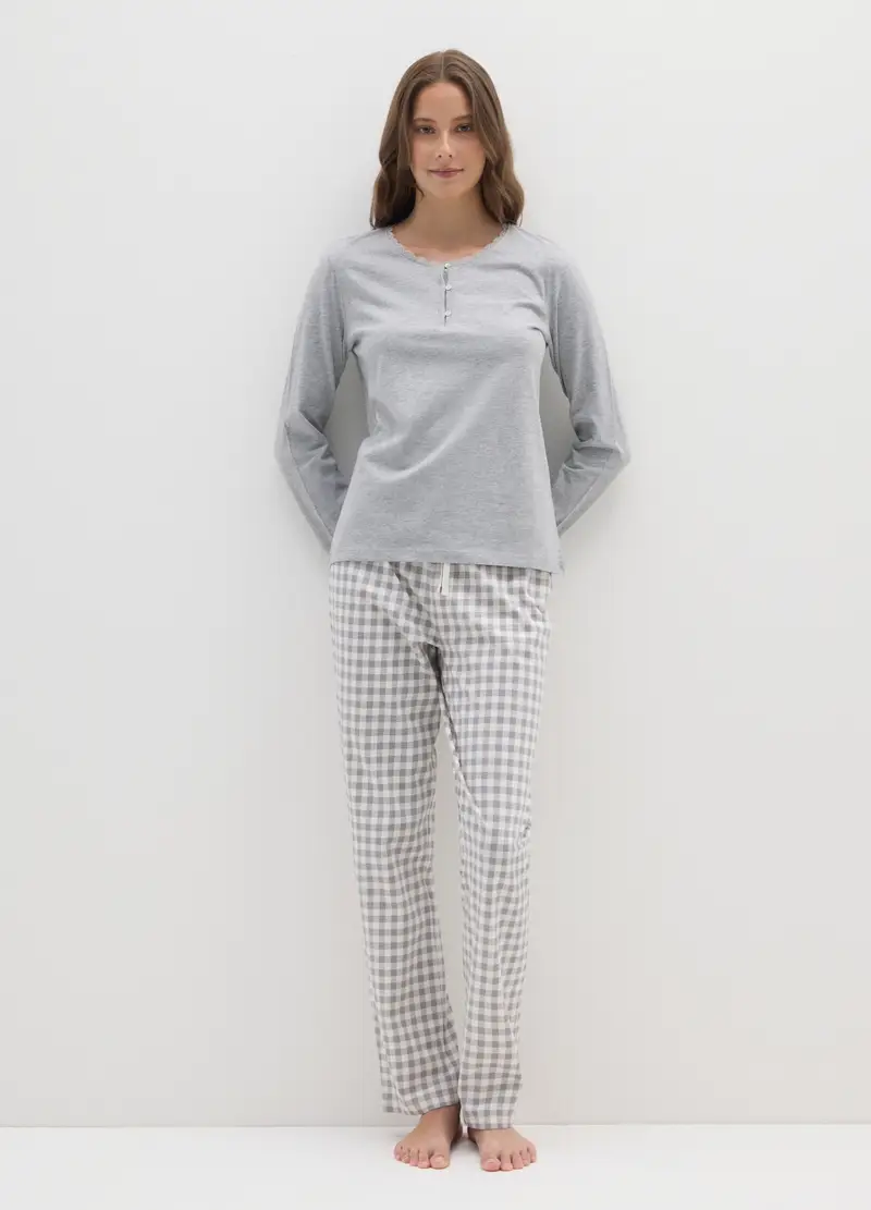 Pigiama In Misto Cotone Grigio Regular Fit, Donna, Multicolor