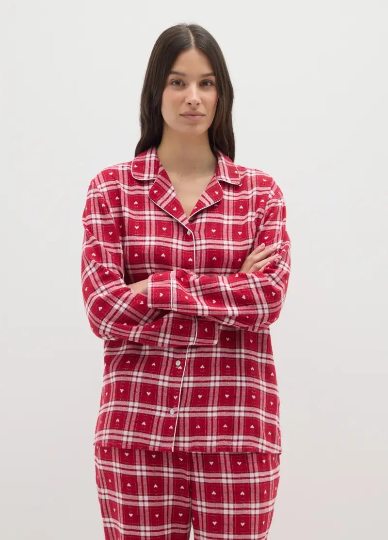 Pigiama In Misto Cotone Rosso E Bianco A Quadri Regular Fit, Donna, Multicolor miniatura 2