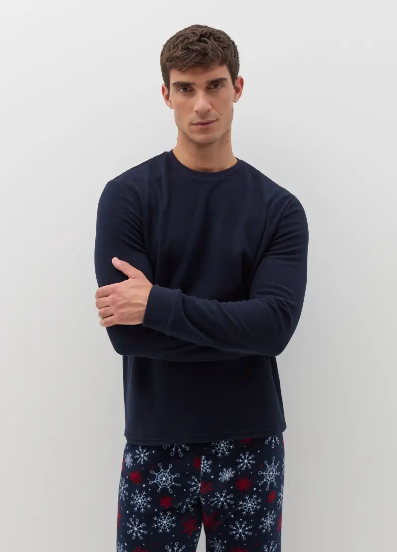 Pigiama In Pile Con Stampa, Uomo, Blu miniatura 2