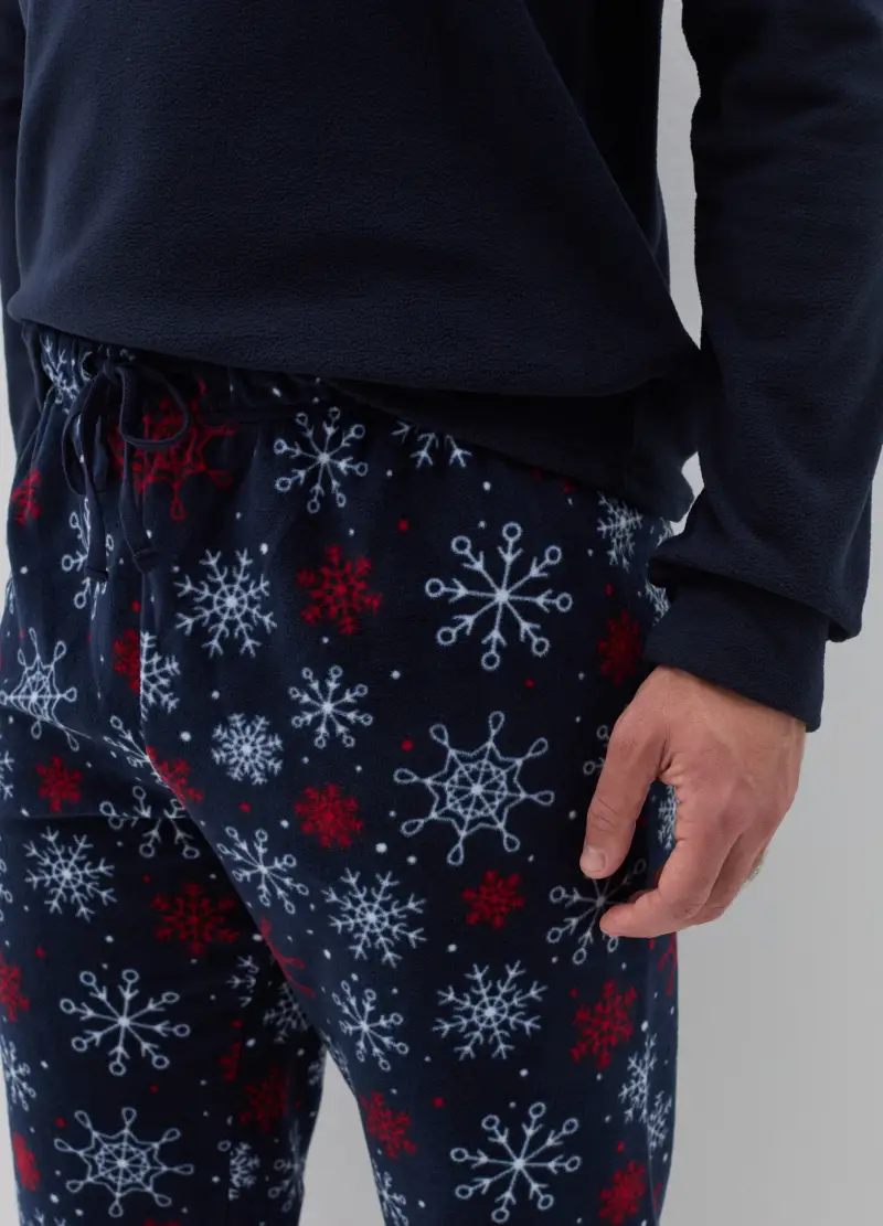 Pigiama In Pile Con Stampa, Uomo, Blu miniatura 3