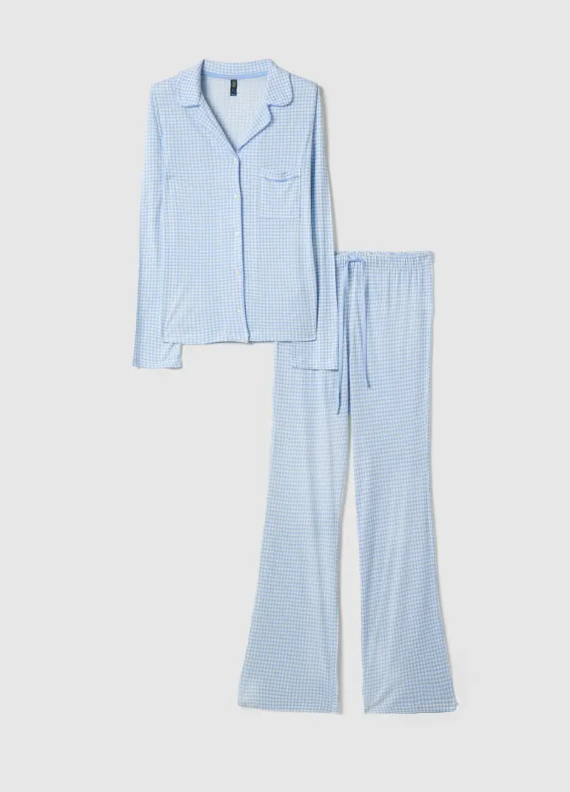 Pigiama In Pura Viscosa A Quadri Multicolor Regular Fit Con Collo A V, Donna, Multicolor