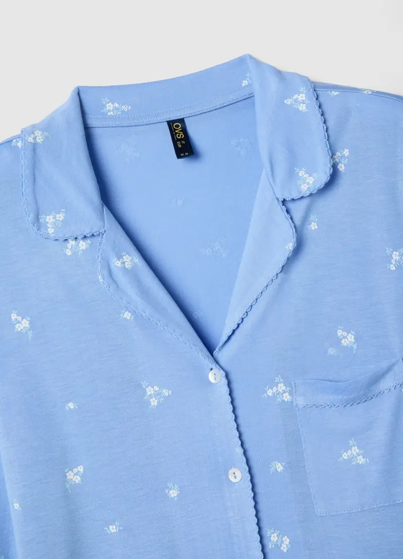 Pigiama In Pura Viscosa Azzurro Regular Fit Con Motivo Floreale, Donna, Azzurro miniatura 2
