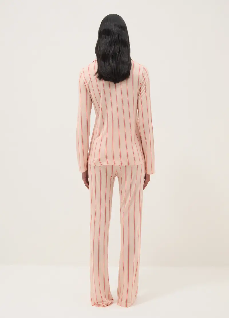 Pigiama In Pura Viscosa Rosa A Righe Regular Fit Con Collo A V, Donna, Rosa miniatura 3