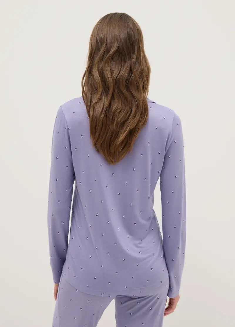 Pigiama In Pura Viscosa Viola Regular Fit Con Scollo A V E Stampe, Donna, Viola miniatura 3