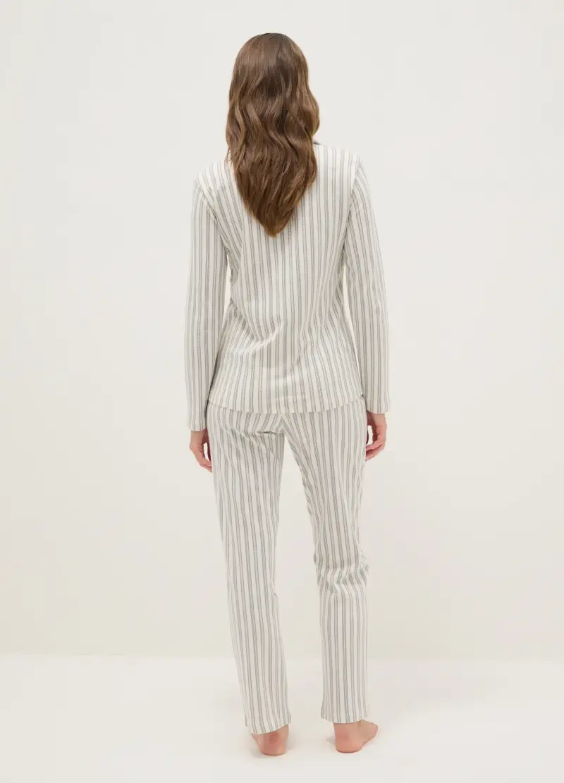 Pigiama In Puro Cotone A Righe Grigio Regular Fit, Donna, Multicolor miniatura 3