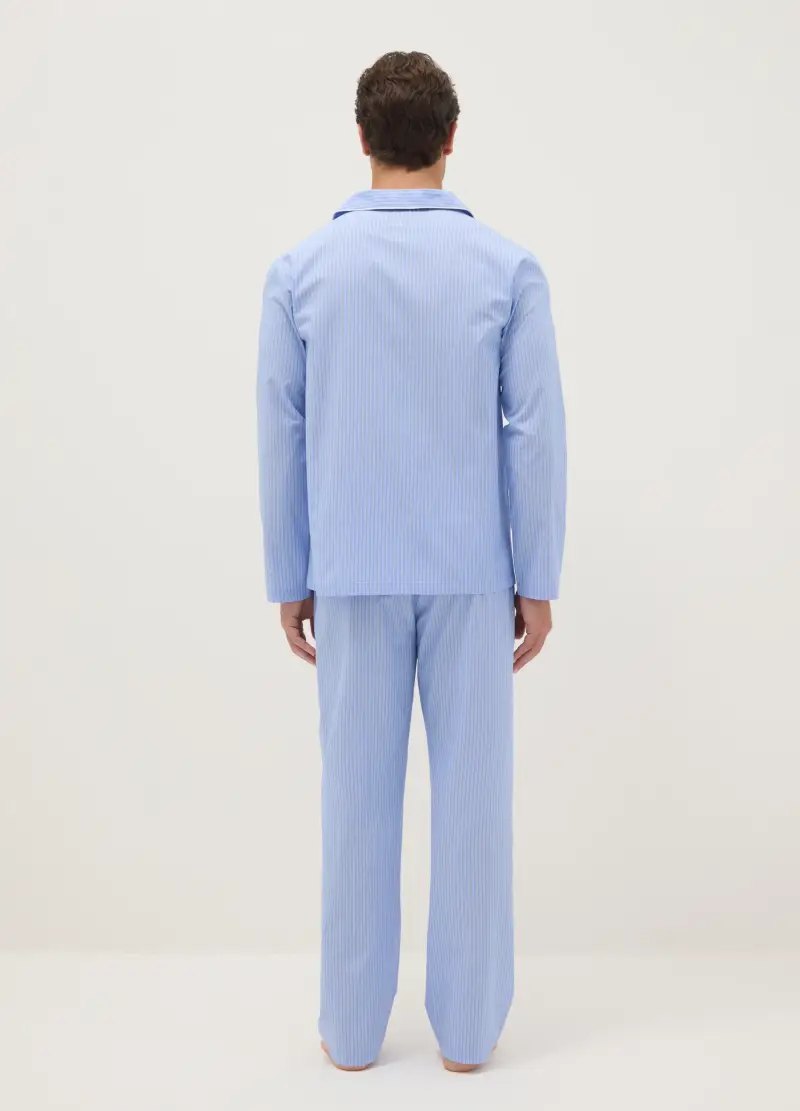 Pigiama In Puro Cotone Azzurro A Righe Regular Fit, Uomo, Azzurro miniatura 3