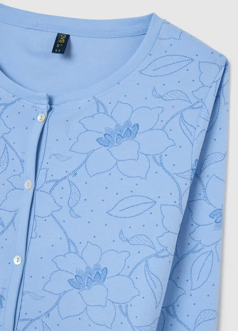Pigiama In Puro Cotone Azzurro Regular Fit Con Stampa Floreale, Donna, Azzurro miniatura 2