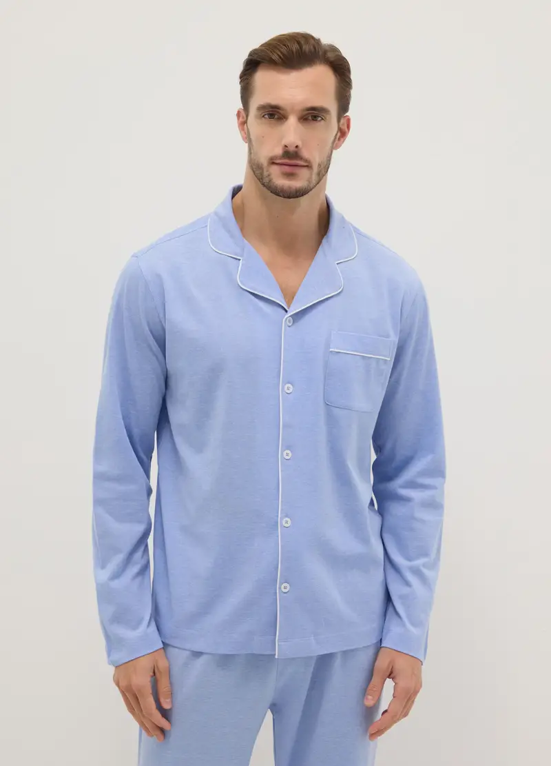 Pigiama In Puro Cotone Azzurro Regular Fit, Uomo, Azzurro miniatura 2