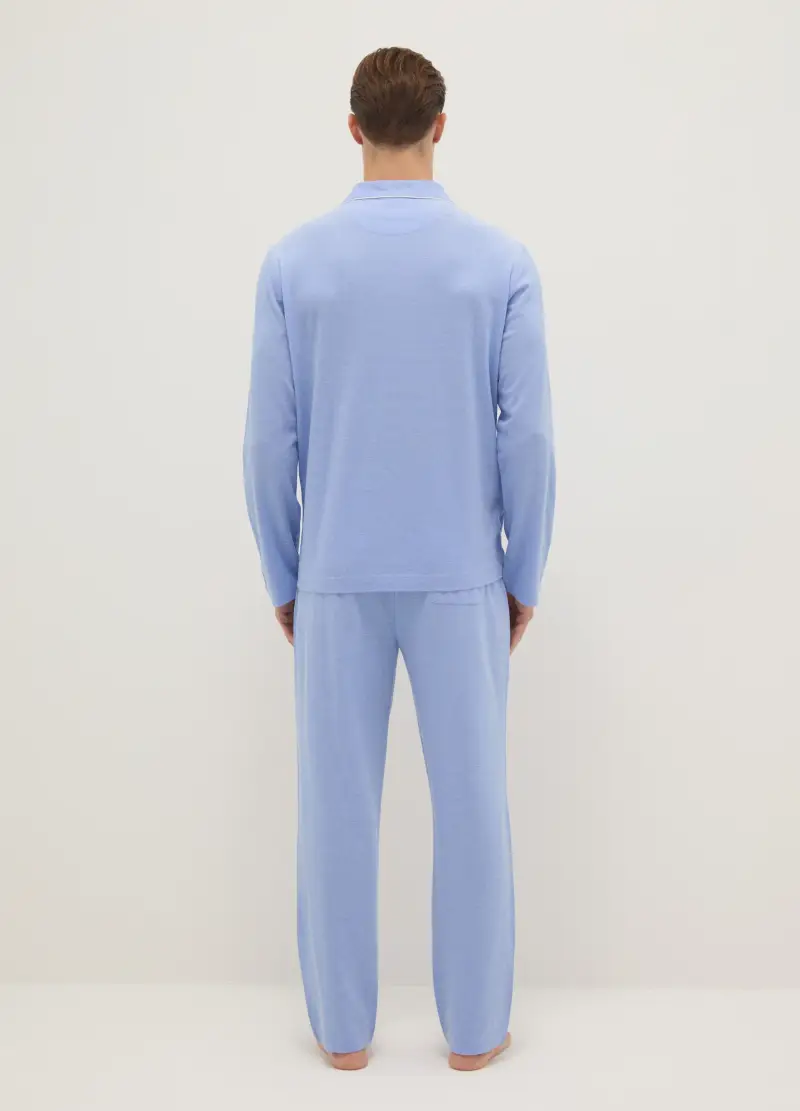 Pigiama In Puro Cotone Azzurro Regular Fit, Uomo, Azzurro miniatura 3