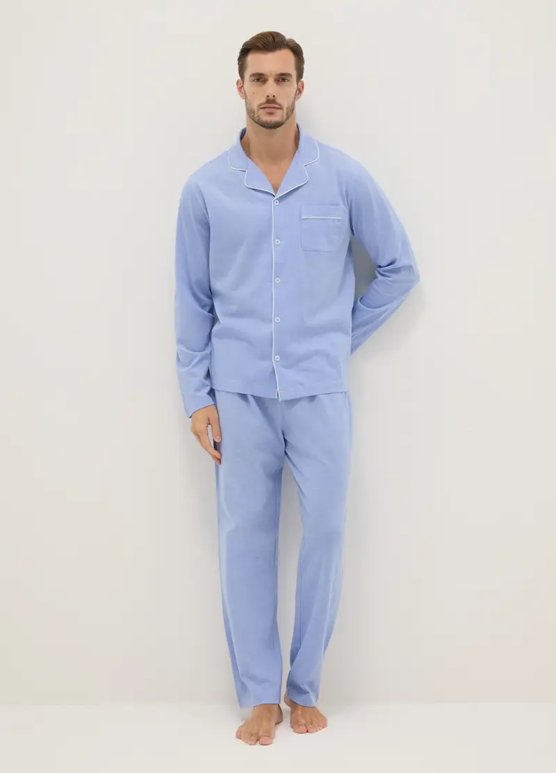 Pigiama In Puro Cotone Azzurro Regular Fit, Uomo, Azzurro