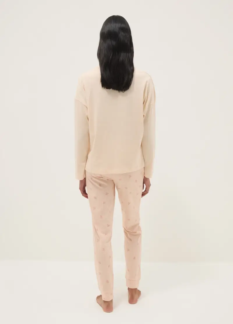 Pigiama In Puro Cotone Beige Regular Fit Con Scritta, Donna, Beige miniatura 3