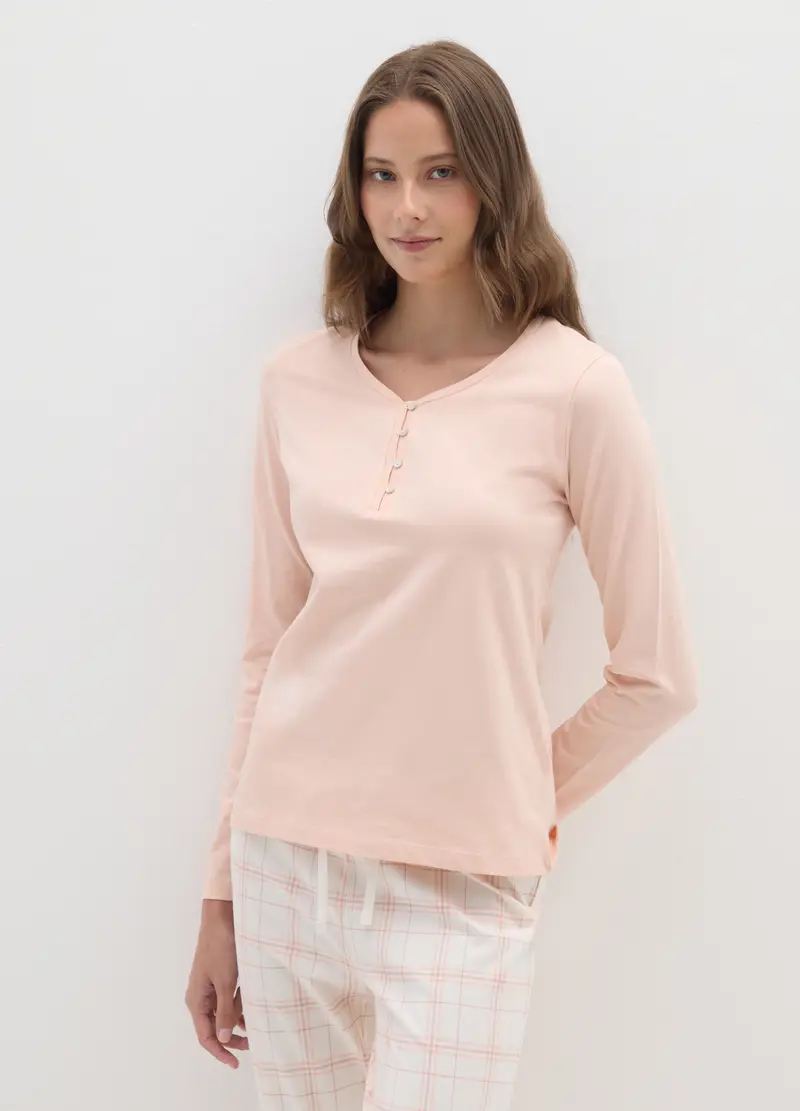 Pigiama In Puro Cotone Beige Regular Fit, Donna, Beige miniatura 2