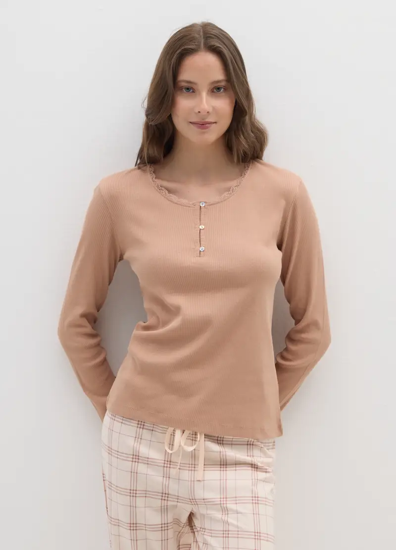 Pigiama In Puro Cotone Beige Regular Fit, Donna, Beige miniatura 2