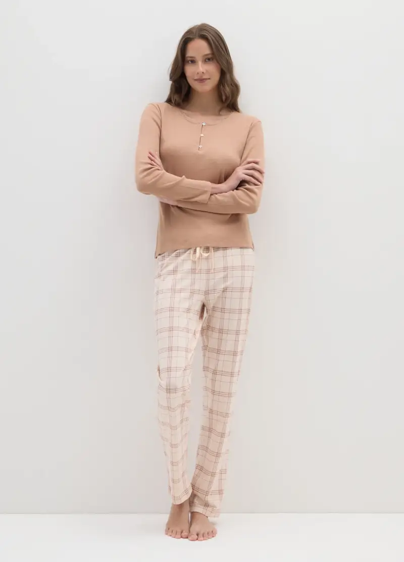 Pigiama In Puro Cotone Beige Regular Fit, Donna, Beige