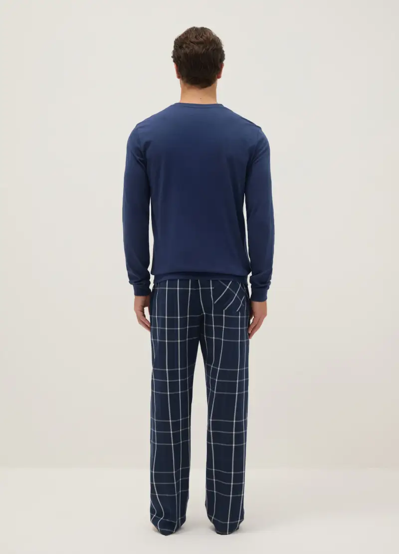 Pigiama In Puro Cotone Blu A Quadri Regular Fit, Uomo, Blu miniatura 3